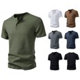thumbnail image 2 of Mens Waffle Knit Henley T Shirts Short Sleeve Casual Textured Muscle Slim Fit Pullover Soft Stretch Workout Athletic Tee Summer Fashion Basic Solid Color Tops, 2 of 10