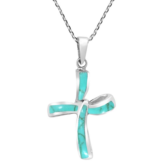 Endless Faith Infinity Cross with Green Turquoise Inlay Sterling Silver Necklace