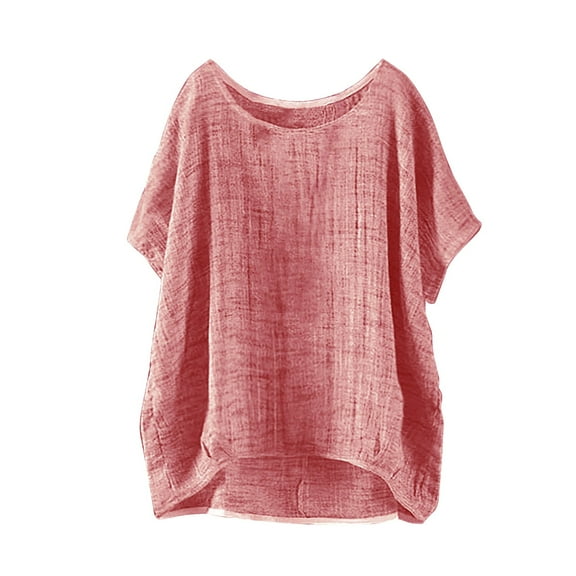 Aoiroe Women's Boho Embroidered Peasant Tops,Work Blouses Half Sleeve Tunic Comfy Tee Womens Clothing T Shirts for Women Trendy Loose Tunic Blouses Womens Holiday Outfits Pink 4XL