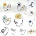 thumbnail image 2 of GKNET Spinner Fidget Anxiety Ring Women Adjustable Open Cubic Zirconia Flower Band Lot-13#Snowflake Spinner Ring-open size, 2 of 9