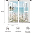 thumbnail image 2 of Ocean Beach Coastal Curtains Teal Blue Hawaiian Sea Floral Scenery Rustic Wildflower Plant Rod Pocket White Wooden Window Seascape Bedroom Living Room Treatment Fabric 2 Panels 52Wx84H Inch, 2 of 6