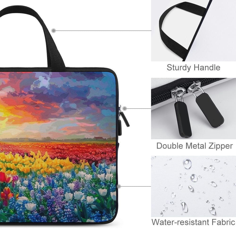 JRXY Windmill Flowers Sunset Handheld Laptop Bag Diving Fabric Tablet Cover Neoprene Protective Case 15inch