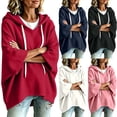 thumbnail image 6 of AKOEE Oversized Hoodies Women 3/4 Length Batwing Sleeve Drawstring Hooded Sweatshirts Plus Size Casual Sweaters (S, Red), 6 of 6