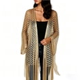thumbnail image 6 of Hesxuno Women Crochet Cardigans Long Sleeve Lightweight Baggy Maxi Cardigan Hollow Out Beach Boho Cover Up 2026 Breathable Comfy Coverup Gold Free Size, 6 of 6