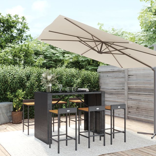 vidaXL 7 Piece Garden Bar Set Black Poly Rattan& Solid Wood Acacia