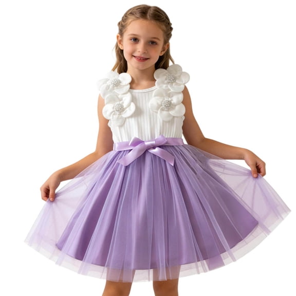 Amidoa Dress for Girl Dresses Tulle Sleeveless Summer Little Girls Sundress