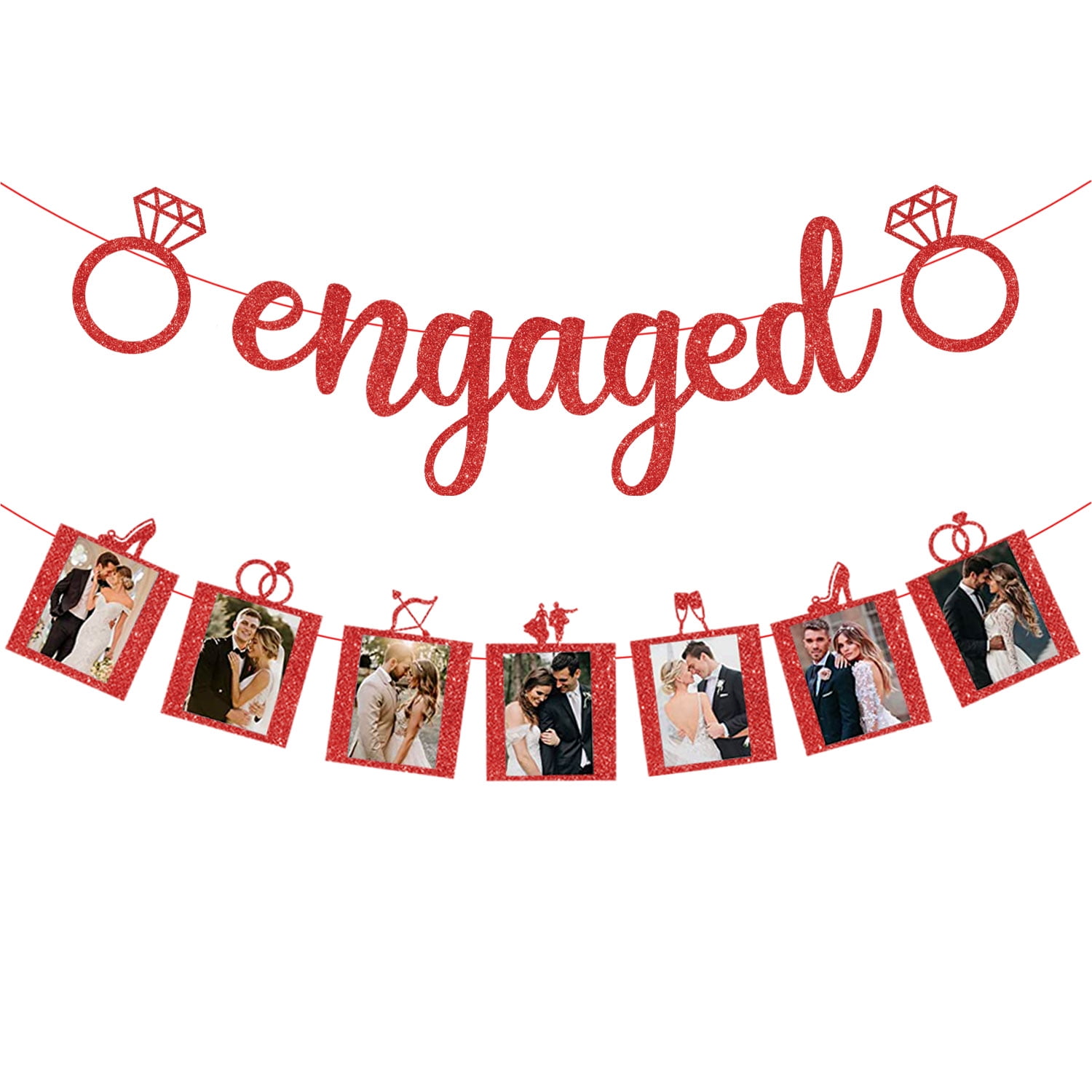 Engagement Party Decorations, Glittery Red Engaged Banner Engagement