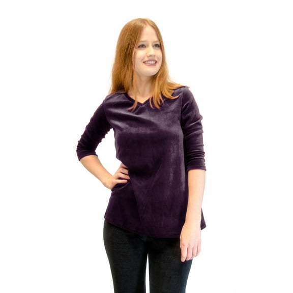 Vivian's Fashions Top - Velour V-Neck 3/4 Sleeve Top