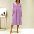 thumbnail image 6 of MGDXOX Nightgowns for Women Long Sleeve House Dress Soft Pleated Dresses V Neck Button Down Lightweight Sleepwear Purple Free Size, 6 of 7