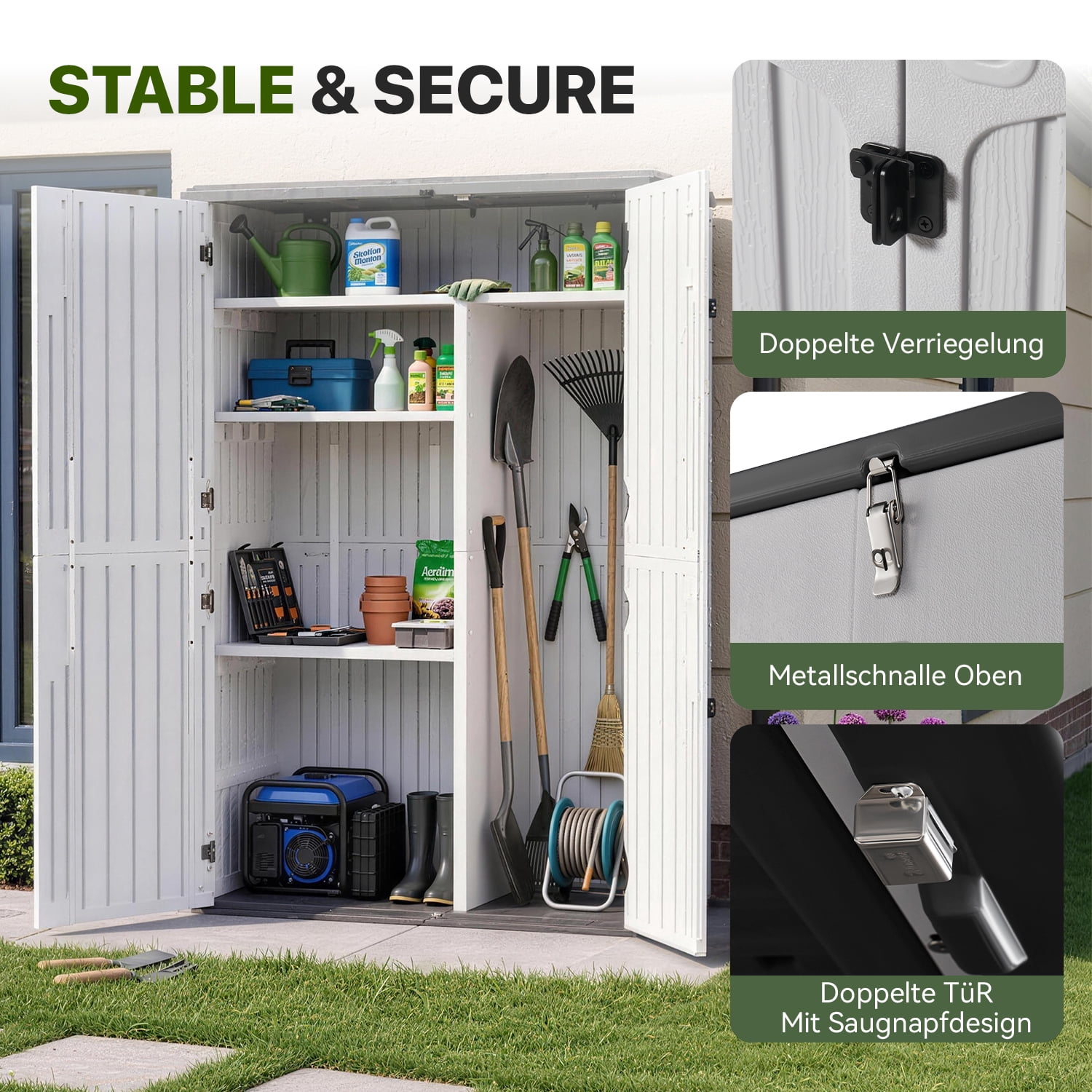 BaPiPro Outdoor Resin Storage Shed, 4.5 x 2.5 FT Lockable Garden Storage Cabinet, Heavy Duty HDPE Plastic Storage Cabinet with Storage Shelves, Weather Resistant for Patio, Backyard