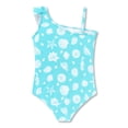 thumbnail image 5 of Serdomi Little Girls Blue Coral & Seashell Print One-Piece Swimsuit Asymmetrical Ruffle Bathing Suit Size 8, 5 of 7