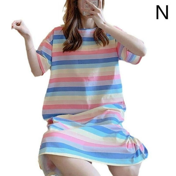 Women Short Sleeve Nightgown Sleepwear Pajamas Cotton Sleep Dress Nightshirt B0T4