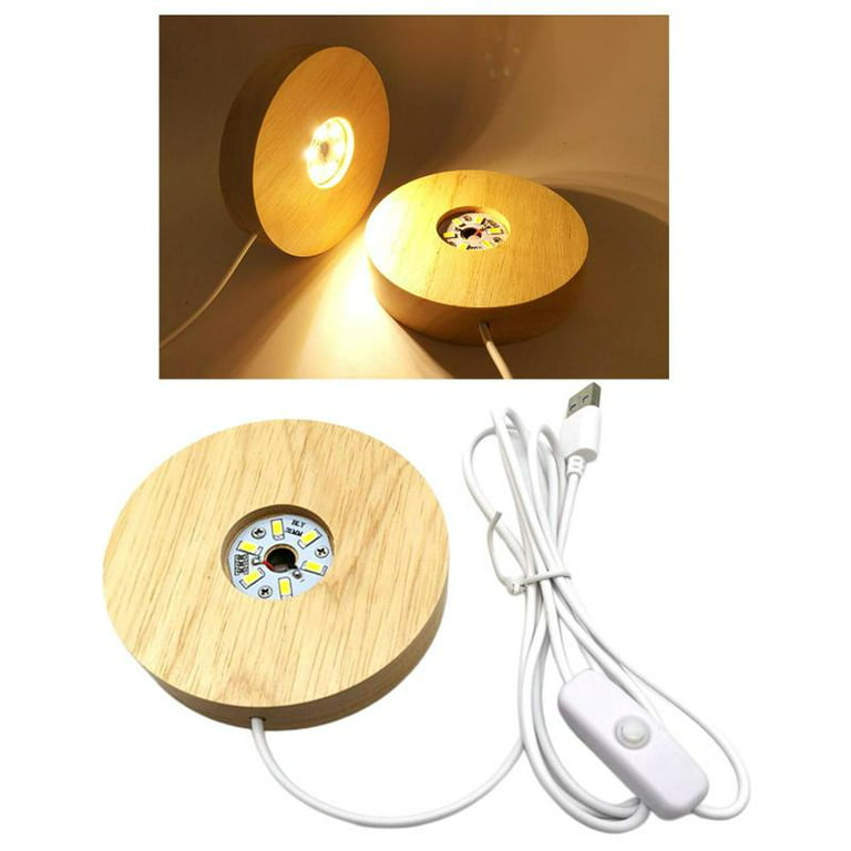 Round Led Wooden Base Led Table Lamp With Usb Switch Modern Night