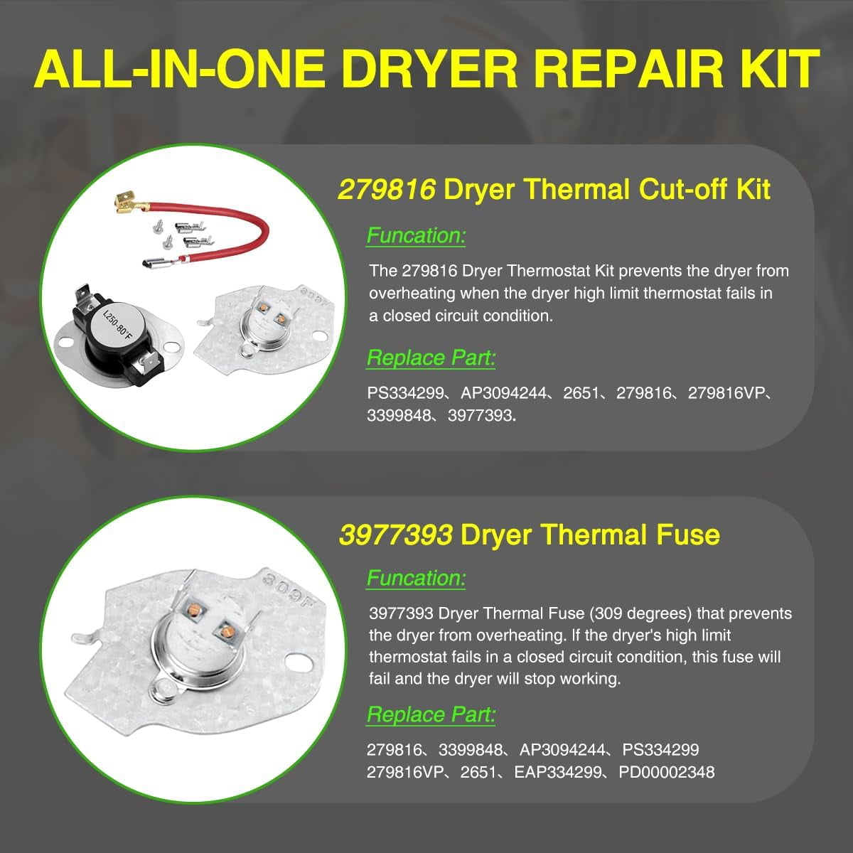 Updated 𝟮𝟬𝟮𝟱 Dryer Heating Element Kit - for MEDC215EW1 MEDX655DW1 MEDC200XW MEDC465HW0 MEDC400VW0 Roper RED4516FW0 RED4640YQ1 RED4440VQ1 RED4640YQ1 EED4400WQ0  110 Dryer