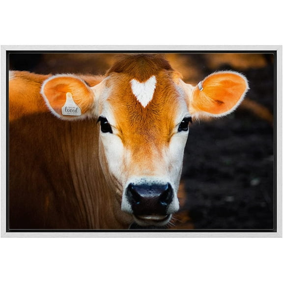 wall26 Framed Canvas Print Wall Art Vibrant Brown Country Farm Cow Calf Portrait Nature Animals Photography Realism Rustic Scenic Landscape Colorful for Living Room, Bedroom, Office - 16"x24&quo