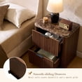 thumbnail image 4 of Fluted Nightstands Set of 2, Wood Night Stand with Charging Station and 2 Storage Drawers, 22.8" Wide Faux Marble Top Bedside Table for Bedroom, Living Room, Walnut, 4 of 8