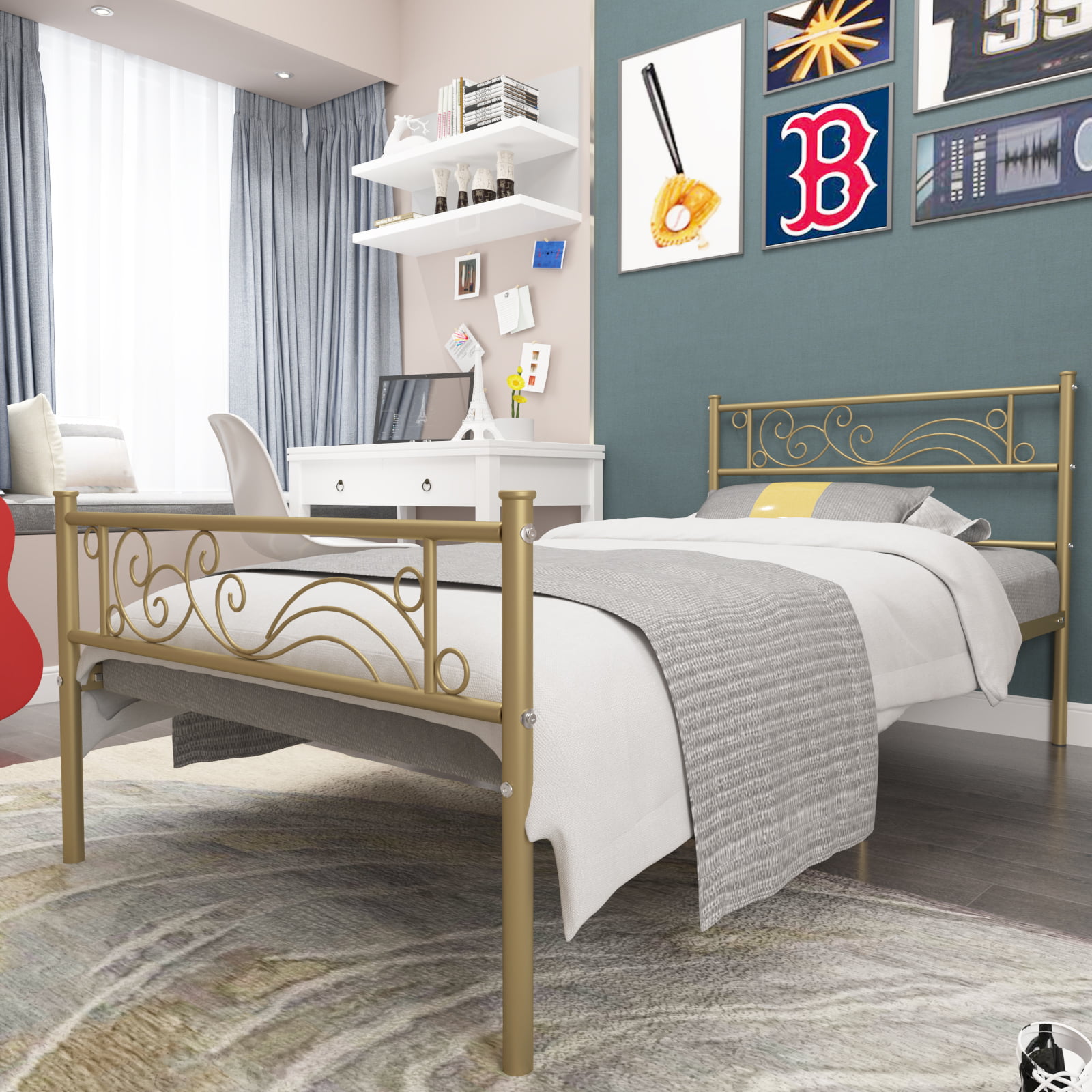 Goldwing Luxury Gold Metal Platform Bed, Boutique Bed Frames