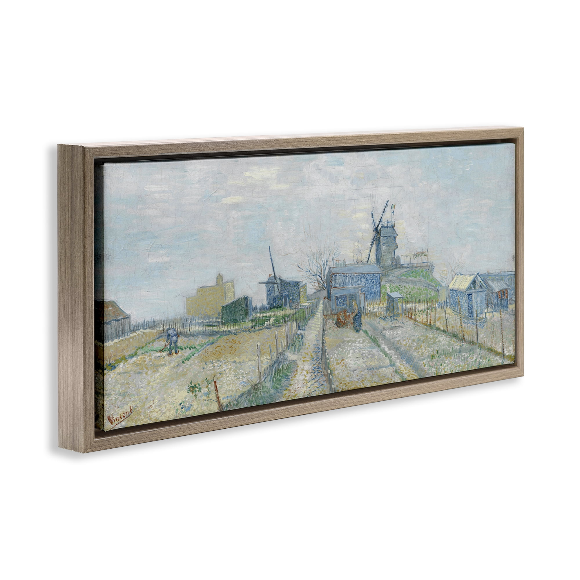 Stupell Industries Classic Van Gogh Vegetable Gardens Landscape & Nature Painting Brown Floater Framed Canvas Art Print Wall Art, 31 x 14