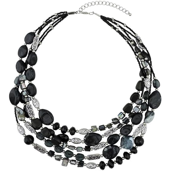 Bocar Multi Layer 5 Strand Statement Collar Beaded Necklace for Women Gift(NK_10376_black)