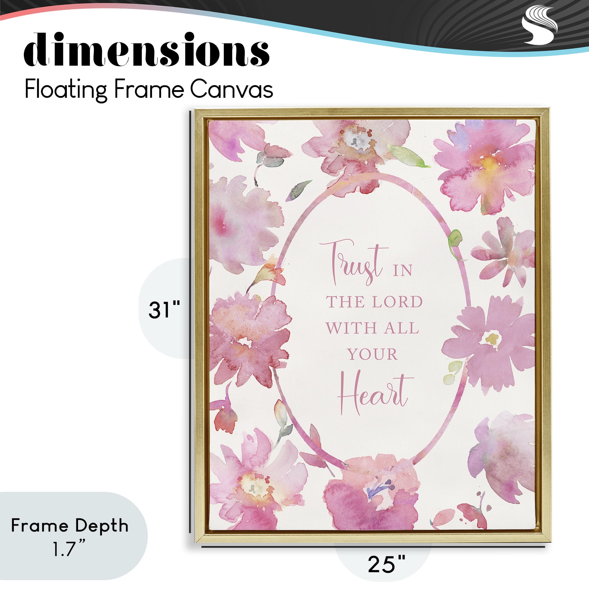 Stupell Industries Trust In The Lord Pink Blooms Gold Framed Floater Canvas Wall Art, design by Theresa Heidel