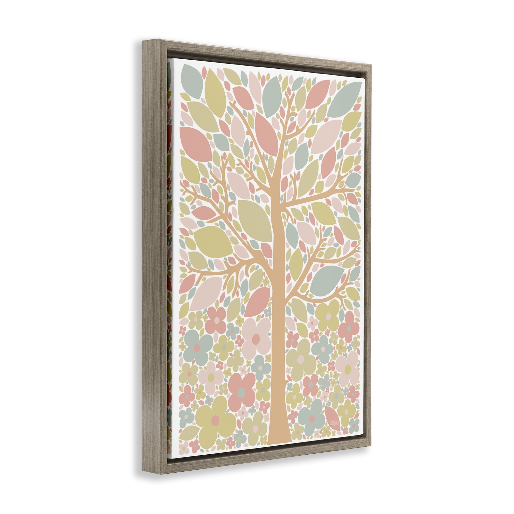 Stupell Industries Tree with Pastel Leaves Landscape Painting Brown Floater Framed Art Print Wall Art, 17 x 25