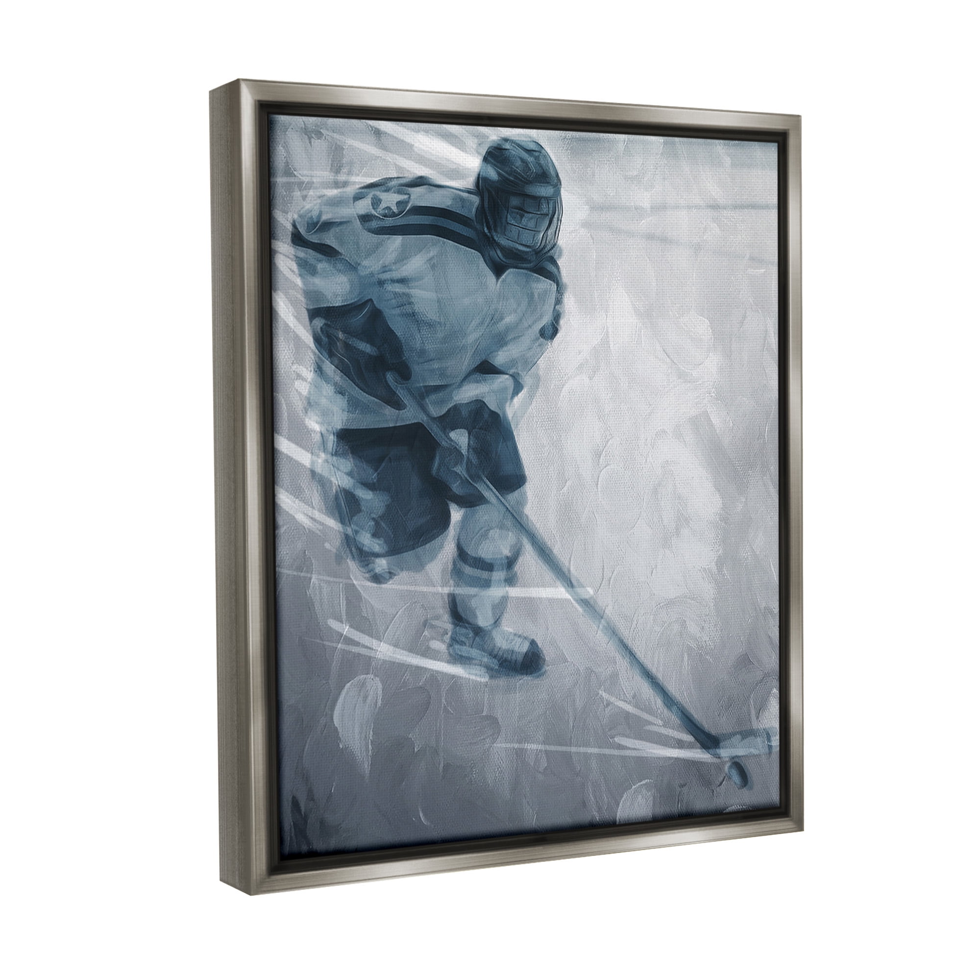 Stupell Industries Hockey Player on Ice Sports Painting Gray Floater Framed Canvas Art Print Wall Art, 25 x 31