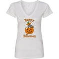 thumbnail image 3 of Inktastic Happy Halloween Kittens in Pumpkin Women's V-Neck T-Shirt, 3 of 5