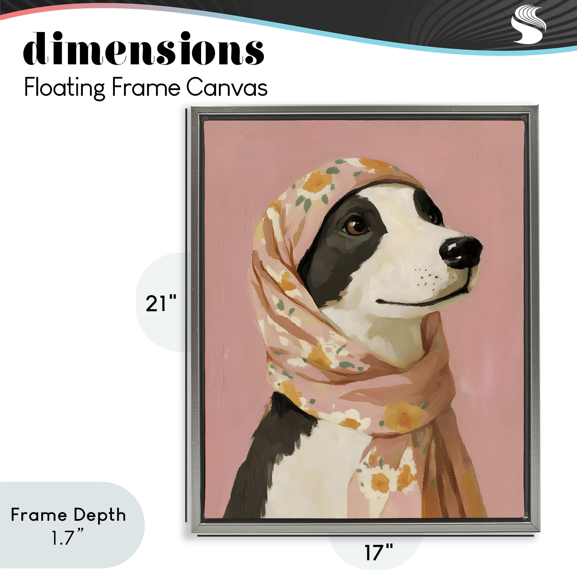 Stupell Industries Dog Babushka in Floral Scarf Gray Framed Floater Canvas Wall Art, design by The Prints Vibe