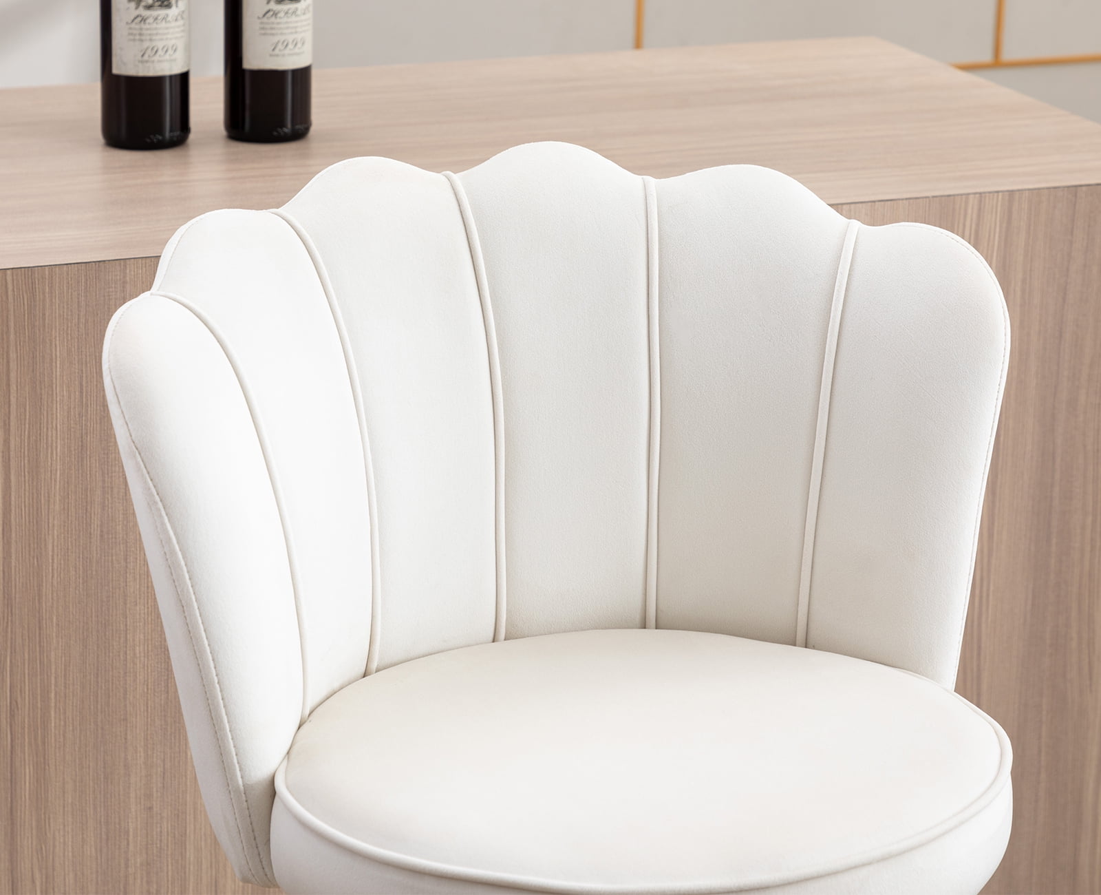Guyou Swivel Adjustable Bar Stools Set of 2, Velvet Counter Height Barstools with Petal Back and Gold Footrest, Modern Counter Bar Height Stool Chairs for Kitchen Island Bar Cafe, Cream