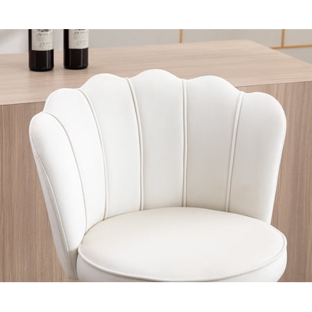 Guyou Swivel Adjustable Bar Stools Set of 2, Velvet Counter Height Barstools with Petal Back and Gold Footrest, Modern Counter Bar Height Stool Chairs for Kitchen Island Bar Cafe, Cream