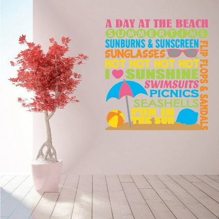 A Day At The Beach Summer Time Sunburns & Sunscreen Sunglasses I Love Sunshine Summer Quote Color Wall Decal - Vinyl Decal - Car Decal - Vd004 - 25 Inches