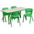 thumbnail image 1 of 23.625''W x 47.25''L Rectangular Green Plastic Height Adjustable Activity Table Set with 4 Chairs, 1 of 6
