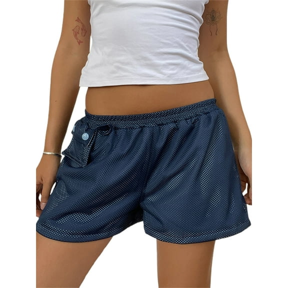 Rdhnmea Women’s Wide Leg Mesh Shorts Casual Elastic Waist Flap Pocket Shorts