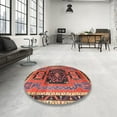 thumbnail image 3 of Ahgly Company Indoor Round Traditional Orange Salmon Pink Persian Area Rugs, 4' Round, 3 of 6