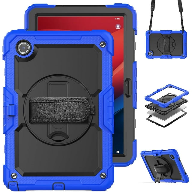 KOMI Case for Lenovo Tab K11 11'' 2024 / M11 TB330FU /Lenovo Xiaoxin Pad 2024 TB331FC, with Screen Protector, Hand Strap, Shoulder Strap, Rotating Stand Navy Blue