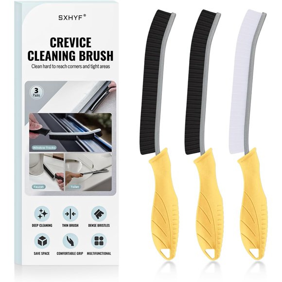 Biwat Cleaning Brush - Hard Bristle Crevice Cleaning Brush, Multifunctional Gap Cleaning Scrub Brush, Cleaning Tools for Household Use, Home, Kitchen, Bathroom, Window, Vehicle (3, Yellow)