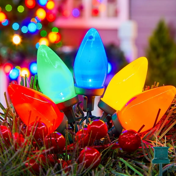C9 LED Christmas String Lights, 66ft Multi-Color Outdoor Lights String with 100 Smooth Opaque Bulbs, Plug-in Vintage Roofline Lights String for Outside Patio Christmas Holiday Decor