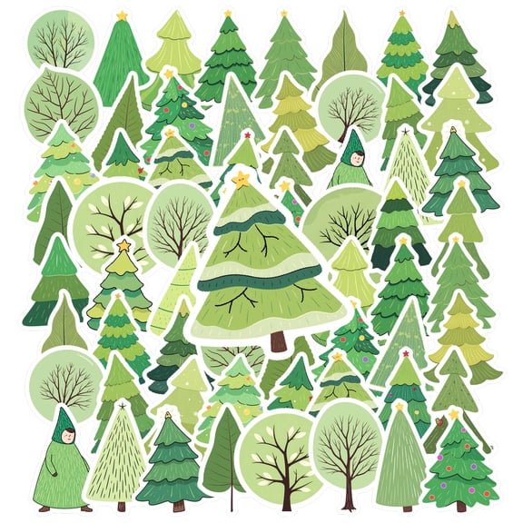 35pcs Green Tree Stickers Nature Christmas Stickers Cute Decals for Notebooks Suitcase Fridge