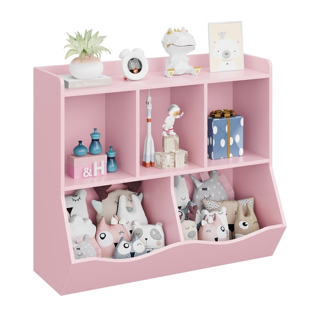 Librero infantil de 2 niveles con compartimentos abiertos, estructura de madera resistente y diseño compacto, perfecto para libros, juguetes y artículos infantiles, color predeterminado