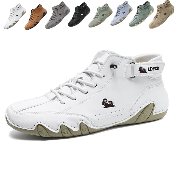 CHICVOMEY Men's Casual Leather Sneakers Ankle Outdoor Boots Lightweight Handmade Casual Sneakers Hiking Walking