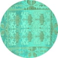 thumbnail image 1 of Ahgly Company Machine Washable Indoor Round Oriental Turquoise Blue Traditional Area Rugs, 8' Round, 1 of 4