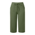 thumbnail image 4 of Capri Pants for Women Summer Casual Loose Straight Leg Drawstring Cropped Lounge Pants with Pockets Green M, 4 of 6
