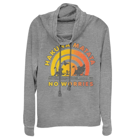 Junior's Lion King No Worries Sunshine is Here Cowl Neck Sweatshirt Gray Heather 2X Large