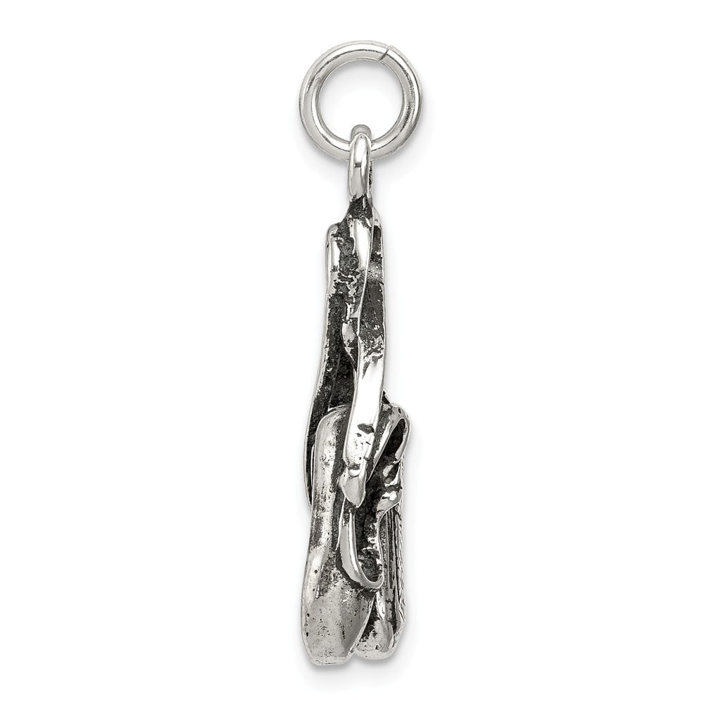 Solid 925 Sterling Silver Antiqued-Style Ballet Shoes Pendant Charm 10mm x 34mm