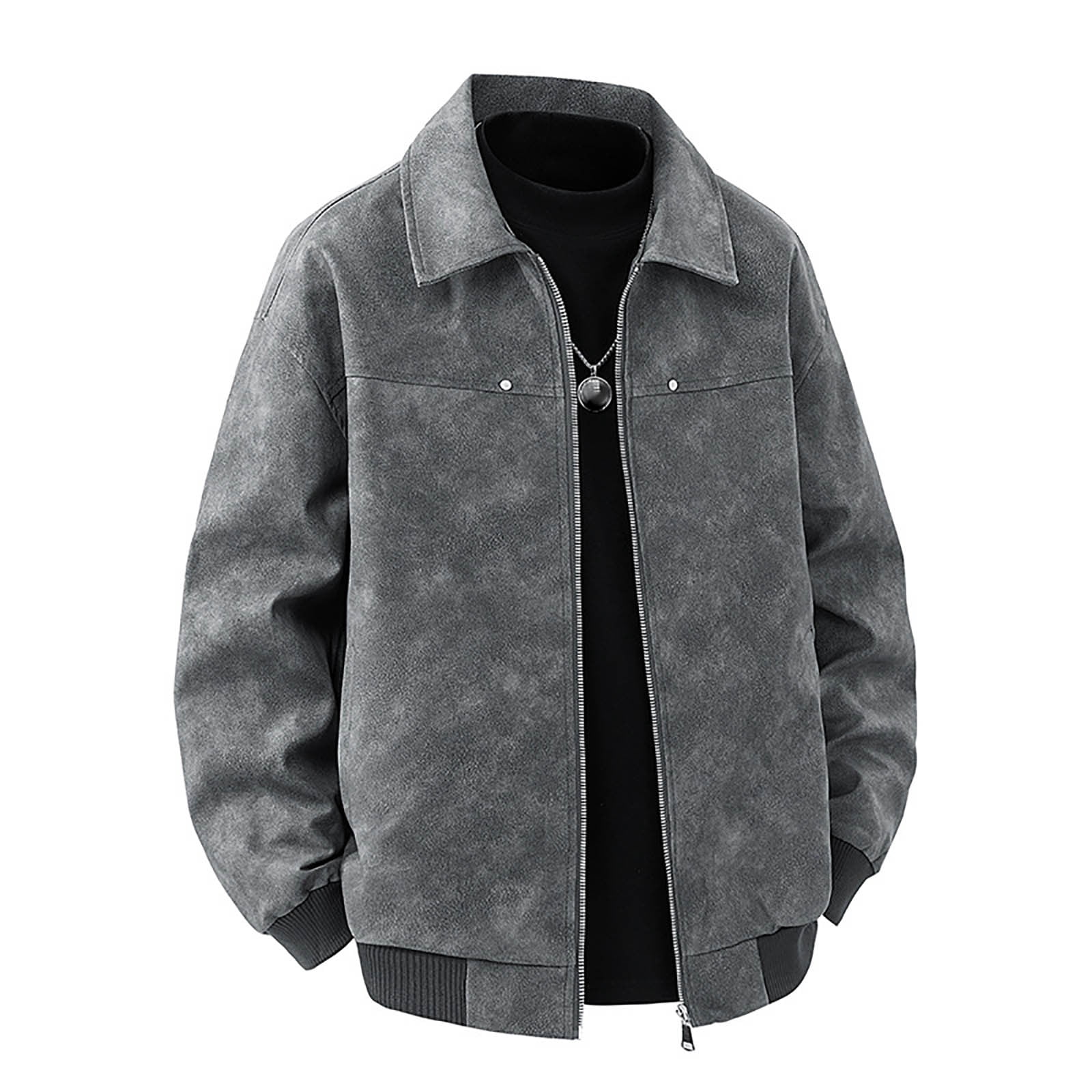 LNWUY Men's Solid Color Motorcycle Vintage Zipper Pocket PU