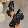 thumbnail image 2 of Wensltd Women Chunky Shoes Zipper British Style Loafers Solid Color Round Toe Women Wide Width Shoes, 2 of 8