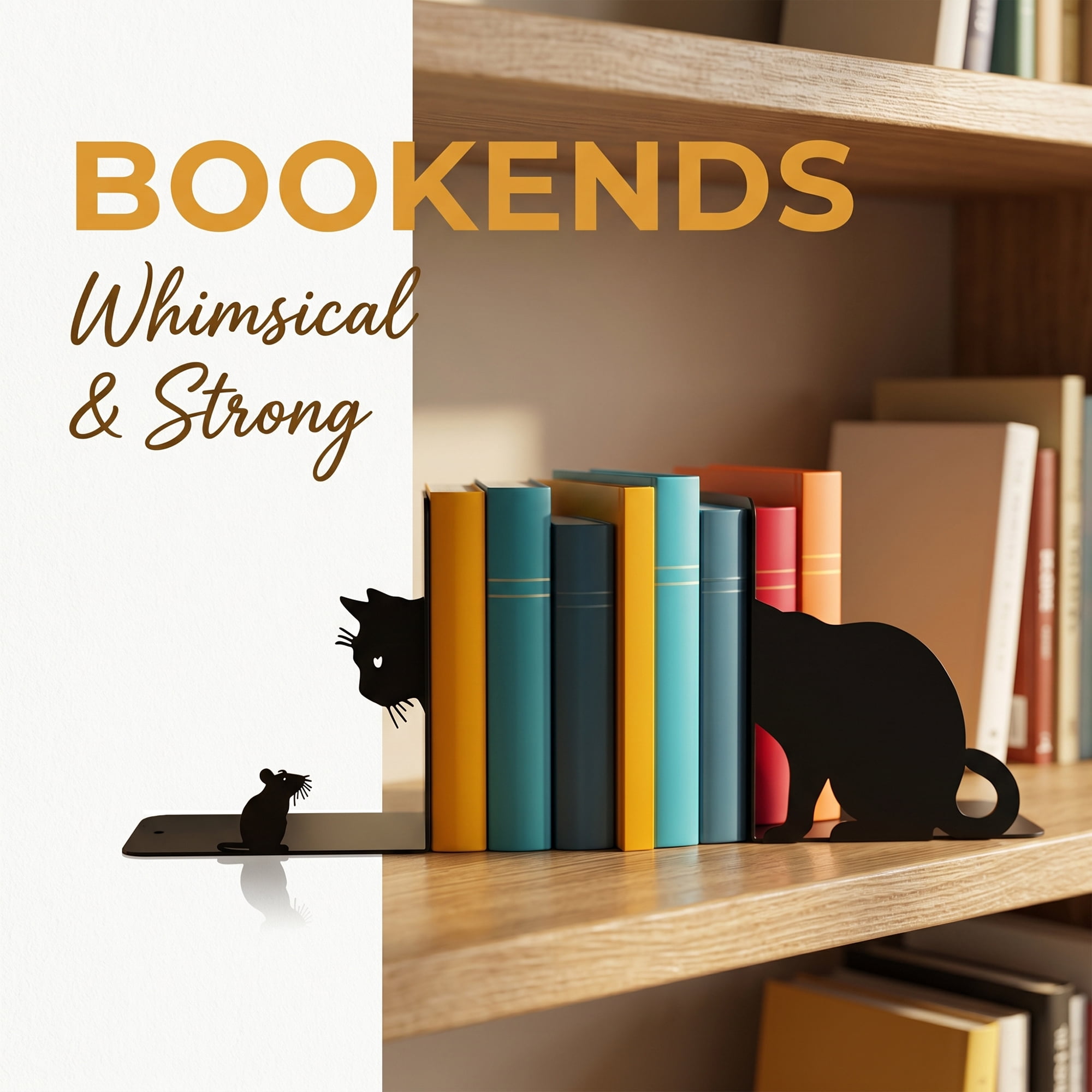 Unique Bargains 2Pcs Decorative Cartoon Metal Bookends Black 5.9*3.1*5.9inch