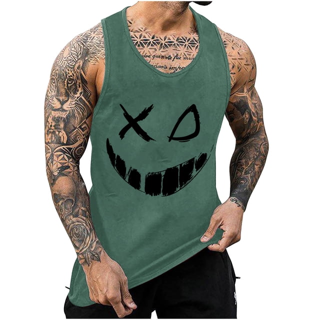 Camisetas de Tanque de los Hombres Tanque de los Hombres Incolor Gradiente de Impresión Cuello Redondo Correa Delgada Fuga Atrás Regular Casual Deportes Blusas de Tanque