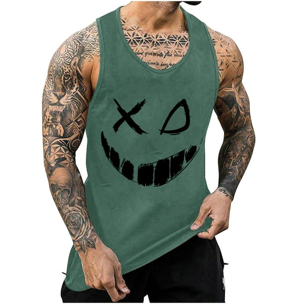 Camisetas de Tanque de los Hombres Tanque de los Hombres Incolor Gradiente de Impresión Cuello Redondo Correa Delgada Fuga Atrás Regular Casual Deportes Blusas de Tanque