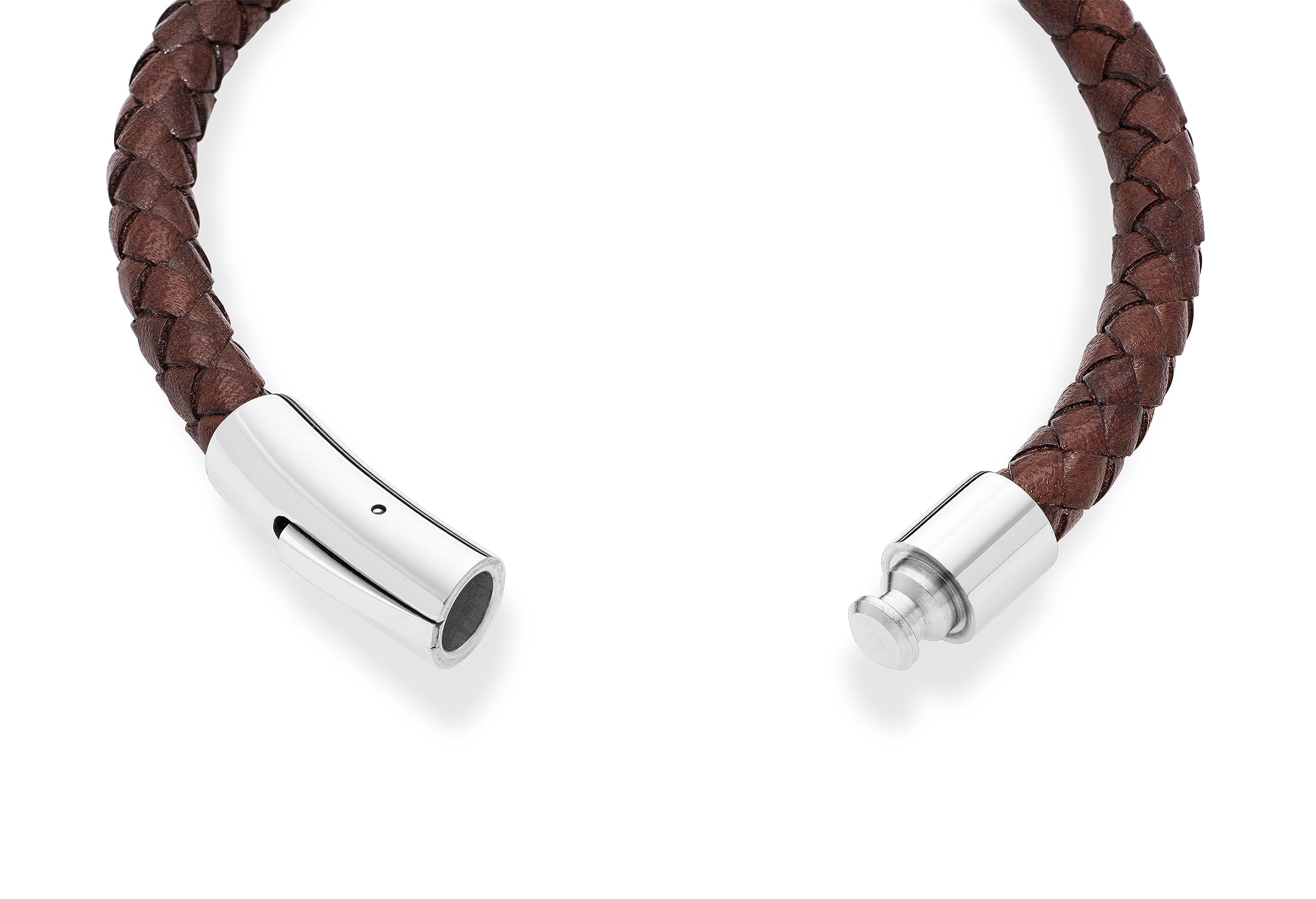 Miabella Genuine Italian Braided Leather Bracelet for Men, Stainless Steel Clasp, Made in Italy (Brown, Small - 7" Length)